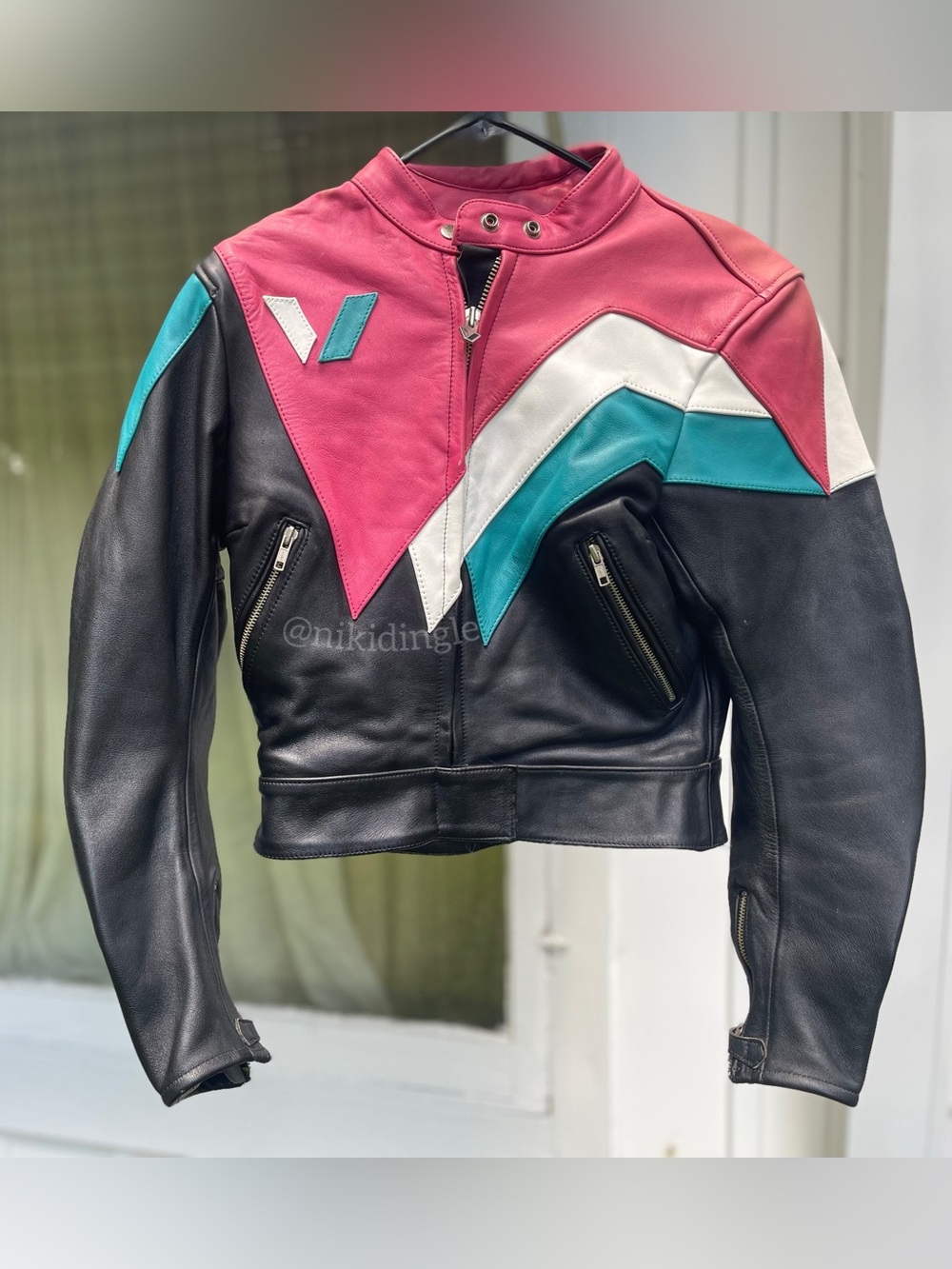 Vintage Genuine Leather Motorcycle Biker Jacket Moto Pink 80s Cropped Padded XS